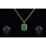 Antique Period Good Quality Jade Double Sided Set Locket Pendant, attached to 9ct gold belcher