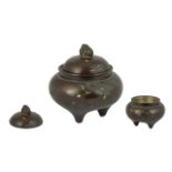 Oriental Lidded Pot, inlaid with Shibayama butterfly decoration. Round shape with tripod feet and