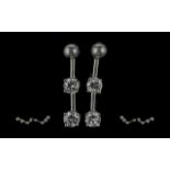 18ct White Gold Superb Quality Diamond Set Drop Earring, marked 18ct. The modern round brilliant cut