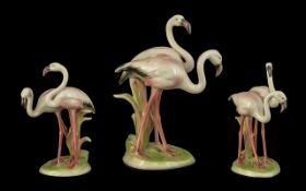 Sommerhuber Art Deco Keramos Austrian Wein Pottery Flamingos 1920/30, 9 inches tall, No. 2709.