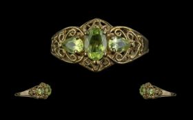 Ladies Attractive 9ct Gold 3 Stone Peridot Set Ring. Full Hallmark to Shank. Peridots of Good Colour