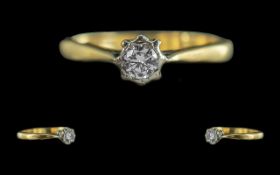 18ct Gold Pleasing Single Stone Diamond Set Ring, marked 18ct to shank. The round faceted diamond of