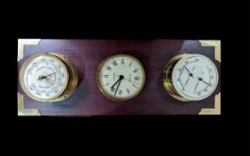 Vintage Weather Station Staiger Barometer thermometer Hygrometer Clock - Wood and brass German