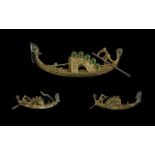 18ct Gold Signed Gondola Brooch, Set with Emeralds and Diamonds. Marked 750 - 18ct. Signed R.S.V.