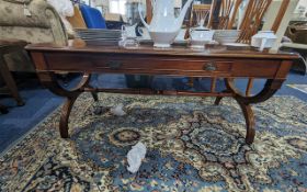 A Coffee Table and Two Matching Side Tables, polished yew effect wood, coffee table measures 47''