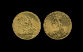 Queen Victoria - Jubilee Head Five Pound Gold Coin - Date 1887. E.F. Condition - Please Confirm with