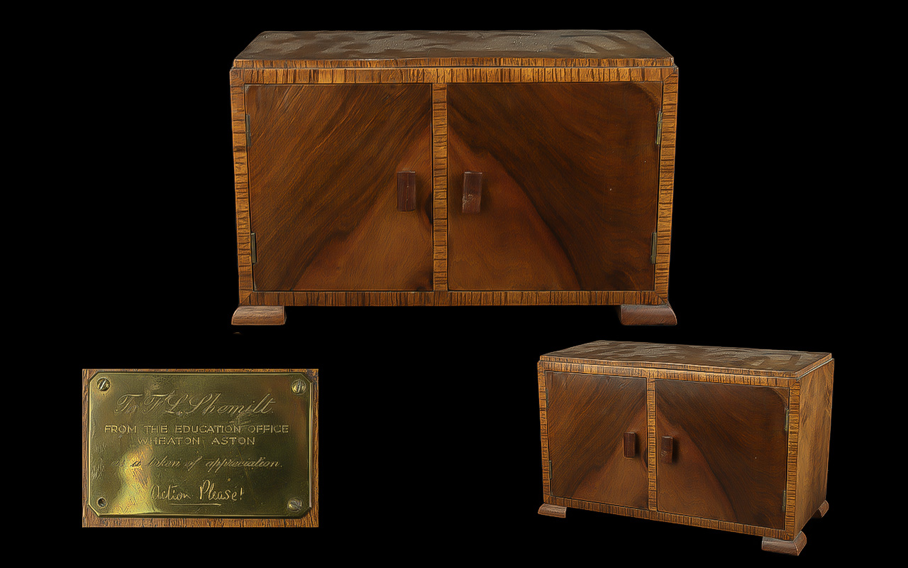 Art Deco Smokers Cabinet. 2 Drawer Smokers Cabinet, Walnut Veneer, 9 Inches High & 14.5 Inches Wide. - Image 4 of 4