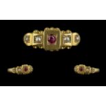Edwardian Period 1901 - 1910 15ct Gold Ruby and Seed Pearl Set Ring, Ornate Setting. Marked 625.