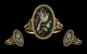 Italian Grand Tour Antique Period - Superb Quality 18ct Gold Micro Mosaic Ring. Not Marked but Tests