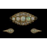 Antique Period - Excellent 18ct Gold Diamond and Opal Set Dress Ring, Full Hallmark to Interior of