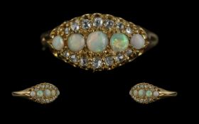 Antique Period - Excellent 18ct Gold Diamond and Opal Set Dress Ring, Full Hallmark to Interior of