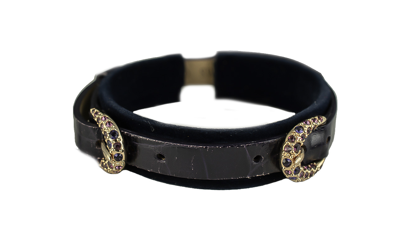Swarovski Ladies Bracelet, leather with two crystal buckle decorations set with lilac stones. In - Image 2 of 2