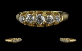 Antique Period 18ct Gold Good Quality 5 Stone Diamond Set Ring. Gallery setting marked 18ct to