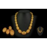 Excellent Quality - Rich Yellow Amber Graduated Beaded Necklace with Large Matching Rich Yellow