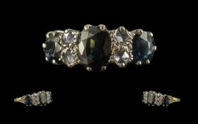 Ladies 18ct Gold Sapphire and Diamond Set Dress Ring. Full Hallmark for 18ct - 750 to Interior of