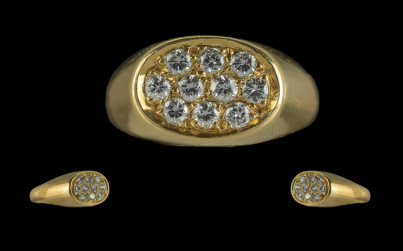 Ladies 18ct Gold - Quality Diamond Set Cluster Ring, marked 750 to interior of shank. The ten