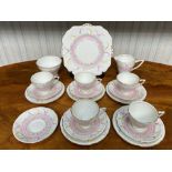 Royal Stafford Bone China Tea Set, comprising sugar bowl, milk jug, five cups and six saucers,