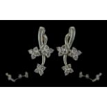 Ladies 18ct White Gold Attractive Pair of Diamond Set Earrings of Pleasing Form / Design. Marked 750