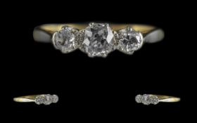 18ct Gold & Platinum Attractive Three Stone Diamond Set Ring. Gallery setting, marked 18ct and
