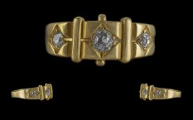 Antique Period 18ct Gold 3 Stone Diamond Set Ring. Marked 18ct to Shank. The 3 Old Cut Diamonds of