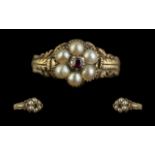 Georgian Attractive 18ct Gold Garnet and Seed Pearl Dress Ring.