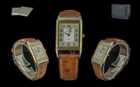 Jaeger - Le - Coultre Gents 18ct Gold and Steel Reverso Wrist Watch With Original Tan Calf Leather