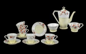 Noritake Art Deco Conical Shape Coffee Set comprising 6 cups and saucers, sugar bowl, milk jug and