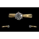 18ct Gold - Superb Quality Modern Brilliant Cut Single Stone Diamond Set Dress Ring. Full Hallmark