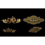 Antique Good Quality 15ct Gold Scottish Thistle Brooch, set with a fine pair of heart shaped