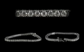 Modern - Designer Fine Quality Diamond Set Tennis Bracelet, Set In 14ct White Gold. Features a