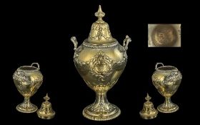 George III Fine Quality Silver Gilt Twin Handled Neo Classical 'Balloon' Form Lidded Vase - Standing