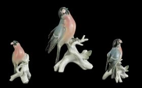 Karl - Emms Hand Painted Porcelain Bird Figure - Perched on Branch with ' Rose ' In Mouth. Karl Emms