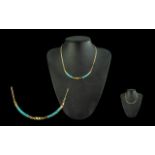 Ladies - Attractive 14ct Gold Turquoise Set Necklace. Marked 585 - 14ct. Excellent Quality and