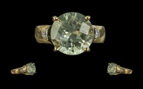 Ladies - Attractive 9ct Gold Citrine and Diamond Set Ring. Full Hallmark to INterior of Shank. The