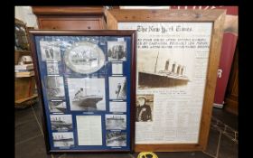 Titanic Interest - Two Large Framed Titanic Related Pictures, including photographs and history of
