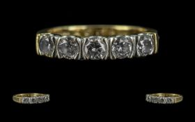 18ct Gold - Attractive 5 Stone Diamond Set Ring. Full Hallmark to Shank. The Five Round Brilliant