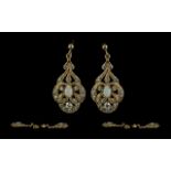 Antique Period - Attractive Pair of 9ct Gold Brushed With Higher Ct Gold Diamond and Opal Set