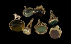 A Good Collection of Antique Period 9ct Gold Stone Set Swivel Fobs, all marked for 9ct, five in
