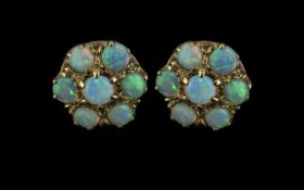 Antique Period - Superb Pair of 9ct Gold Opal Set Earrings of Cluster Design ( Flower head ) The