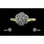 Art Nouveau Period 18ct Gold Attractive Exquisite Diamond Set Ring, flowerhead setting. The pave set