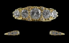 Antique Period Superb Quality 18ct Gold 5 Stone Diamond Set Ring - gallery setting, marked 18ct to