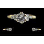 Antique Period 18ct Gold & Platinum Set Diamond Dress Ring, marked 18ct and platinum. The central