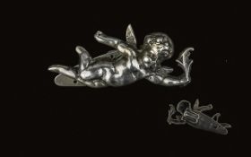 Cast Silver Cherub Brooch, depicting a P