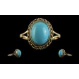 Ladies 9ct Gold Single Turquoise Set Rin