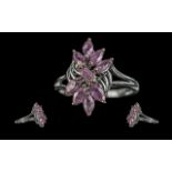 Pink Sapphire Cluster Ring, marquise cut