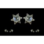 Rainbow Moonstone Star Stud Earrings, a