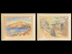 Two John Wilson Paintings, one depicting Lake Arrowhead, dated 1962, modern art style featuring