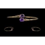 Ladies Attractive 9ct Gold Two Stone Amethyst Set Bangle,