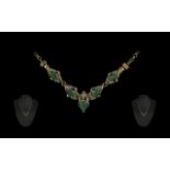 Ladies Attractive 9ct Gold Emerald & Diamond Set Necklace, marked 9.375.