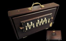 Shruti Box Harmonium, Welsh, with case, dark wood with brass handle and fittings,